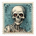 Primitive Folk Art Skeleton Poster On Postage Stamp