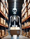 Skeleton in Warehouse Aisle Royalty Free Stock Photo