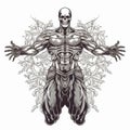 Occultist Body Builder: Dark Gray Illustration With Ornate Vines