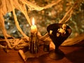 Skeleton in winecup with candle Royalty Free Stock Photo