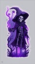 Skeleton Wizard Standing In The Darkness Surrounded A Purple Fog, AI Generative