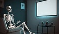 Skeleton's watching a movie. AI Generated Royalty Free Stock Photo