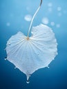 Skeletonized White Leaf against a Dreamy Light Blue Sky with Distant Bokeh Stars. Generative Ai Royalty Free Stock Photo