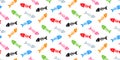 Skeletons of fishes, colourful Fish bones seamless pattern