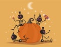 Skeletons with Halloween pumkin background. Design for Halloween party greeting card.Vector illustrations. Royalty Free Stock Photo