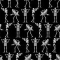 Skeletons rock band Pattern seamless. Skeleton and guitar Background. Dead man and drum texture. Skeleton and trumpet ornament Royalty Free Stock Photo