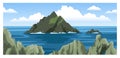 Skellig michael irish rock. Skellig Islands, County Kerry. Seascape with rocks and sea foam, large fluffy clouds. Round