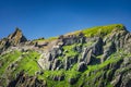 Skellig Michael island and monks hermitage with stone igloo houses, where Star Wars were filmed Royalty Free Stock Photo