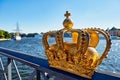 Skeppsholmsbron - Skeppsholm Bridge With Its Famous Golden Crown. Stockholm Sweden Royalty Free Stock Photo