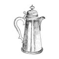 Skertch of Vintage illustration of a coffee pot in an etching style for a poster in the interior of a cafe, retsoran