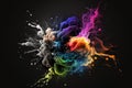 sketch of abstract splatter patterns on black background with colorful fume explosion