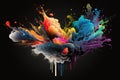 sketch of abstract splatter patterns on black background with colorful fume explosion