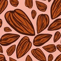 Sketch almonds pattern on pink background