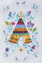 Sketch American tepee with flowers on a white background.