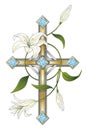 Sketch of an American traditional old school tattoo Christian Catholic cross with white lilies Royalty Free Stock Photo