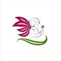 Angel child wings with flower icon logo