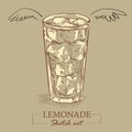 Sketch art banner with a glass lemonade vector image Royalty Free Stock Photo