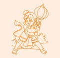 Sketch of Baby Hanuman with Gada or mace holding in hand Outline Editable Illustration