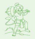 Sketch of Baby Hanuman with Gada or mace holding in hand Outline Editable Illustration