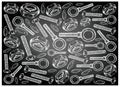 Sketch Background of Screws and Nuts on Chalkboard Royalty Free Stock Photo