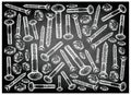 Sketch Background of Screws and Nuts on Chalkboard Royalty Free Stock Photo