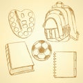 Sketch backpack, watercolors, football ball, book and notebook
