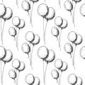 Sketch balloons pattern. Hand drawn seamless background with sketch stile air balloons. Monochrome backdrop