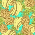 Sketch bananas and pineapple in vintage style Royalty Free Stock Photo