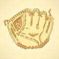 Sketch baseball glove, vector vintage background Royalty Free Stock Photo