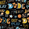 Sketch basketball seamless pattern for boys.