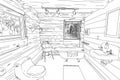 Sketch of a Bathroom interior graphic black white sketch illustration 