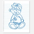 Sketch bear with cake on a notebook