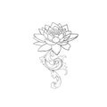 A sketch of beautiful lotuses in a graceful ornament on a white background.