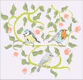 Birds in garden drawing illustration watercolor