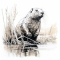 Sketch Of A Beaver In The Style Of Mike Deodato And Dmitry Vishnevsky Royalty Free Stock Photo