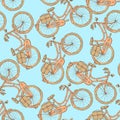 Sketch bicycle, vector vintage seamless pattern