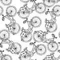Sketch bicycle, vintage seamless pattern