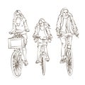 Sketch of Bicycling Family