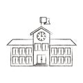 Sketch blurred silhouette image high school structure with clock and flag