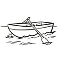 Sketch, boat with oars, coloring book, cartoon illustration, isolated object on white background, vector illustration