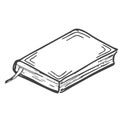 Sketch of book. Hand drown illustration with empty cover and leafs. Template for comic books, scrapbooks, sketchbooks, textbooks, Royalty Free Stock Photo