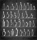 Sketch bottles collection on blackboard.