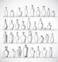 Sketch bottles collection. Hand-drawn with ink.