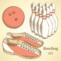 Sketch bowling set in vintage style Royalty Free Stock Photo