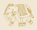 Sketch of Bridegroom sitting above the decorated Elephant Editable Outline Illustration. King above the Elephant during Jamboo