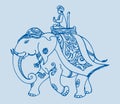 Sketch of Bridegroom sitting above the decorated Elephant Editable Outline Illustration. King above the Elephant during Jamboo