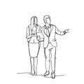 Sketch Business People Couple Businessman Point Finger Doodle Male And Female Silhouette On White Background Royalty Free Stock Photo