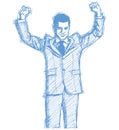 Sketch businessman with hands up