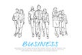 Sketch businesspeople team step forward on white background, leader in front of team of successful executives, full