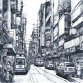 Sketch of Bustling City Street